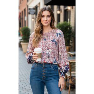 Lucky Brand Floral Braided Cutout Knit Top S